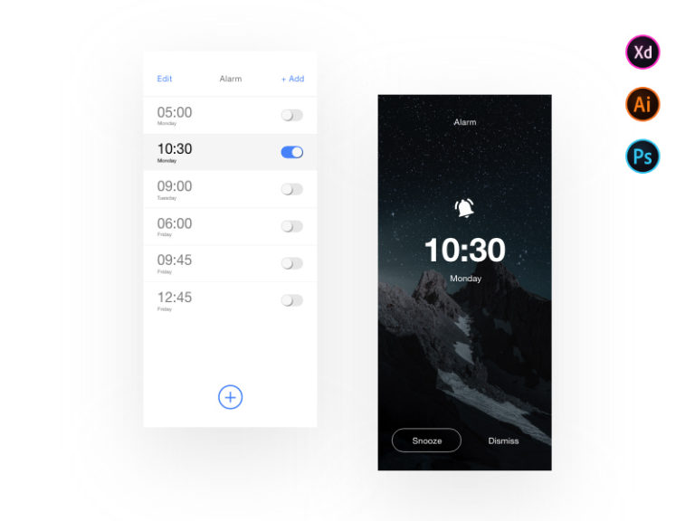 Clock Alarm App UI Xd Templates - Xd File