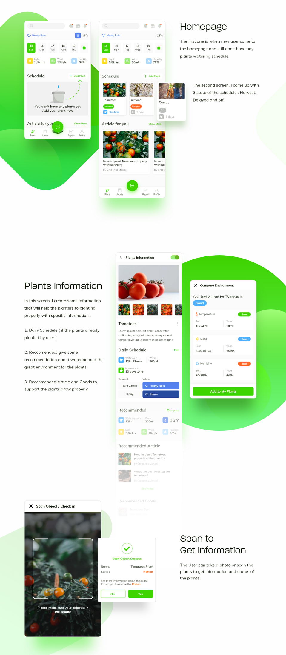 Plants caring and watering detailed application design XD template