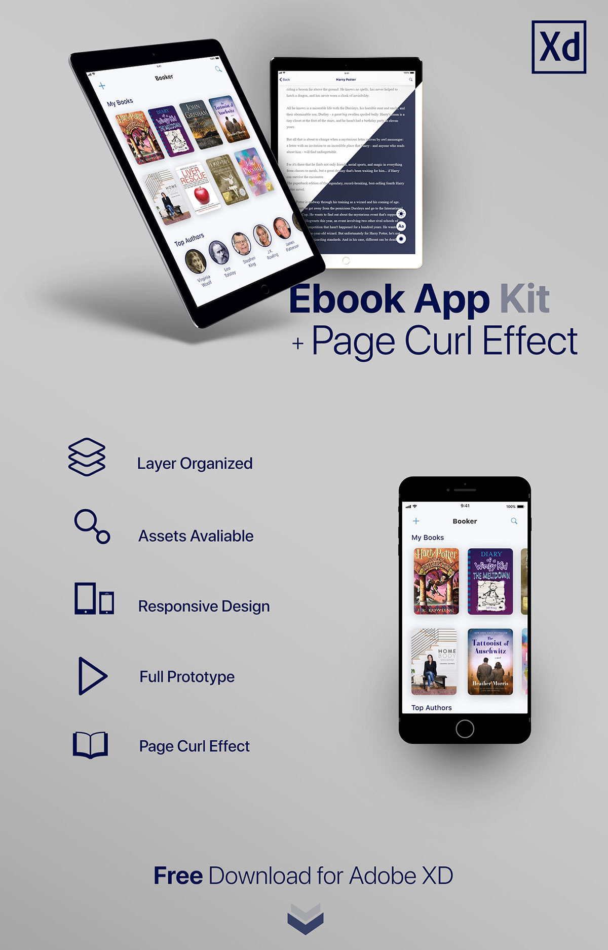 Free Ebook App Kit for Adobe XD Template Xd File