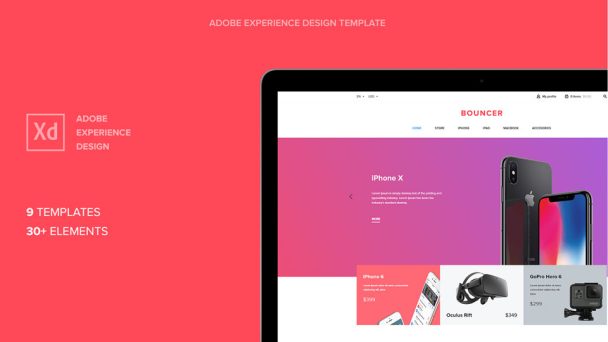 Free Bouncer eCommerce UI Kit Adobe XD Template - Xd File