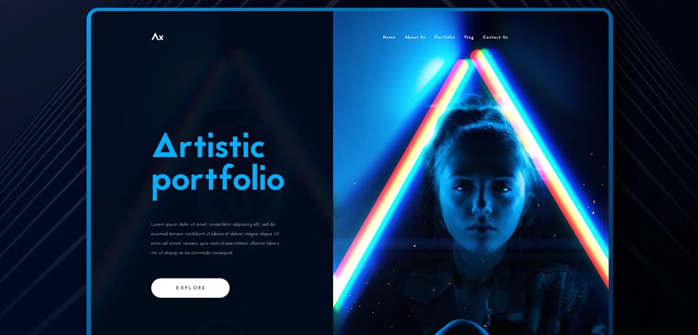 Artistic Portfolio Dark Template XD 1014x487