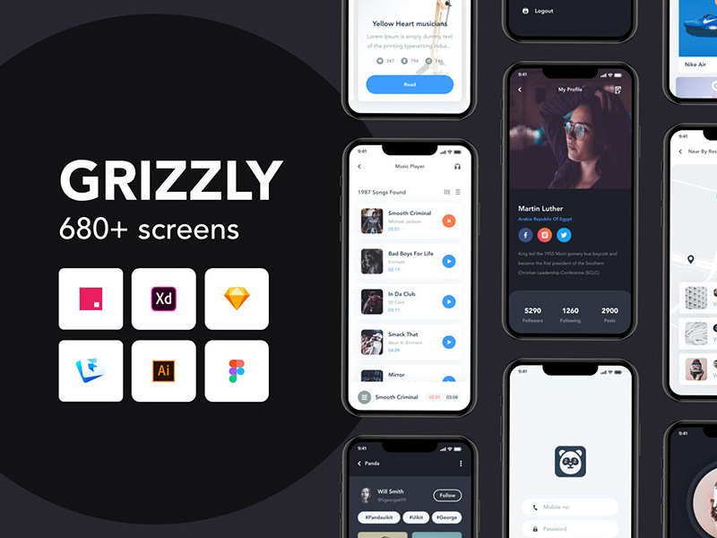 Grizzly Mobile App Screen Ui Kit