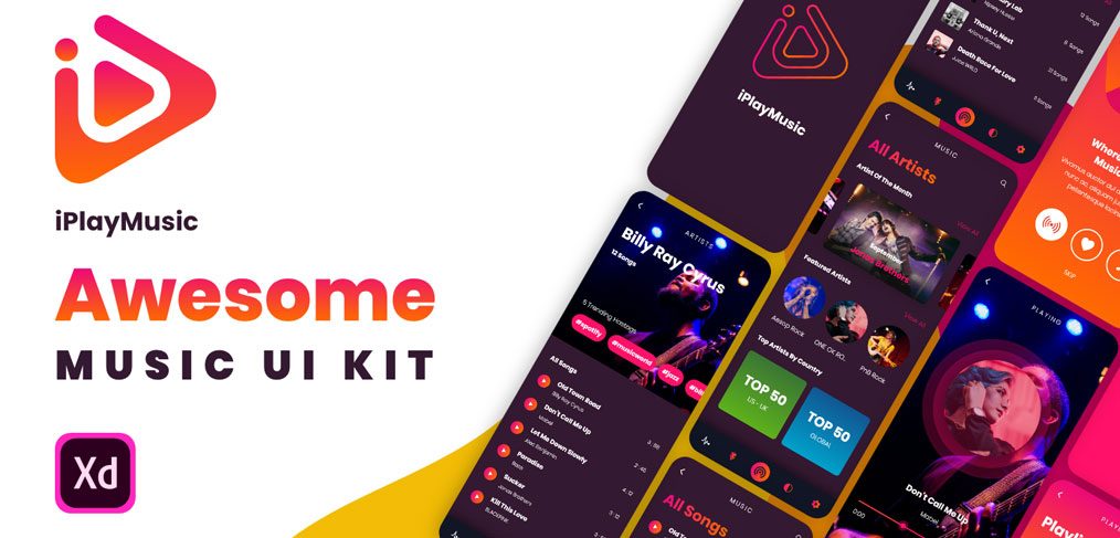 XD Music App Free UI Kit 1014x487 1