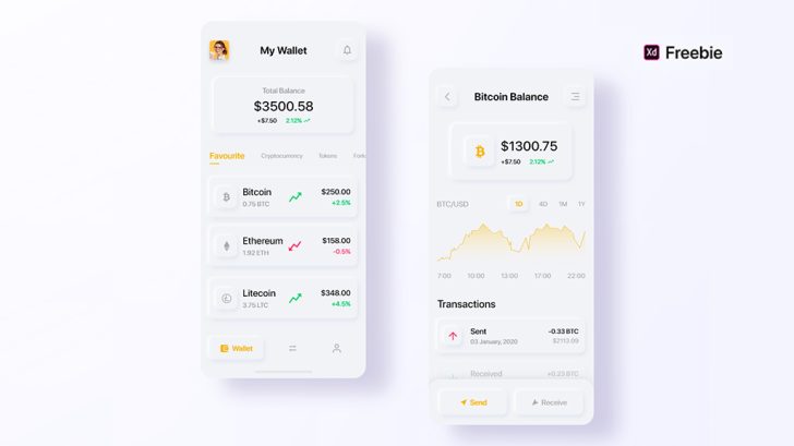 Free Crypto Wallet Neumorphism Adobe Xd UI kit - Xd File