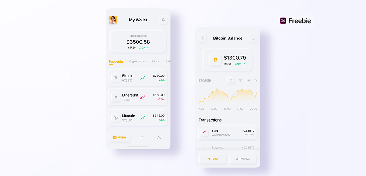 Neumorphic Crypto Wallet Xd Template