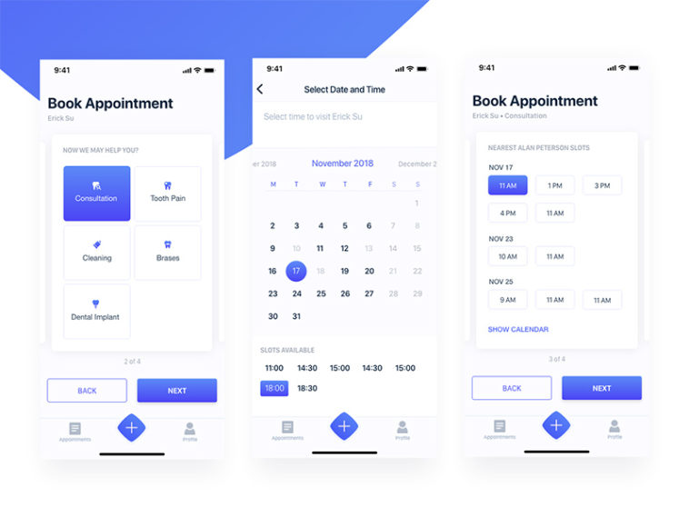 Dental Clinic Booking Appointment App UI Kit XD Template