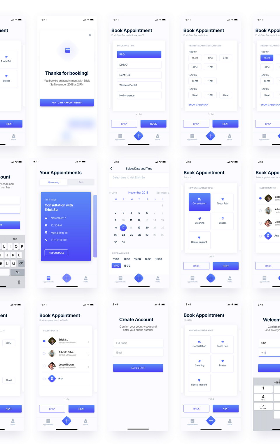 Dental Clinic Booking Appointment App UI Kit XD Template