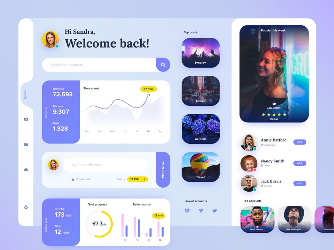 Profile Dashboard Free XD UI Kit Free Adobe Xd File