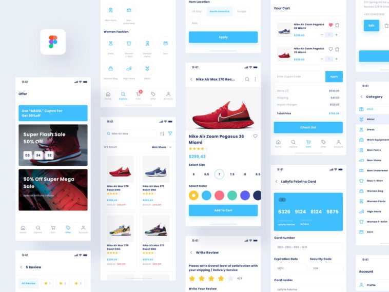 Free E Commerce App UI Kit Figma Templates - Free Adobe Xd File