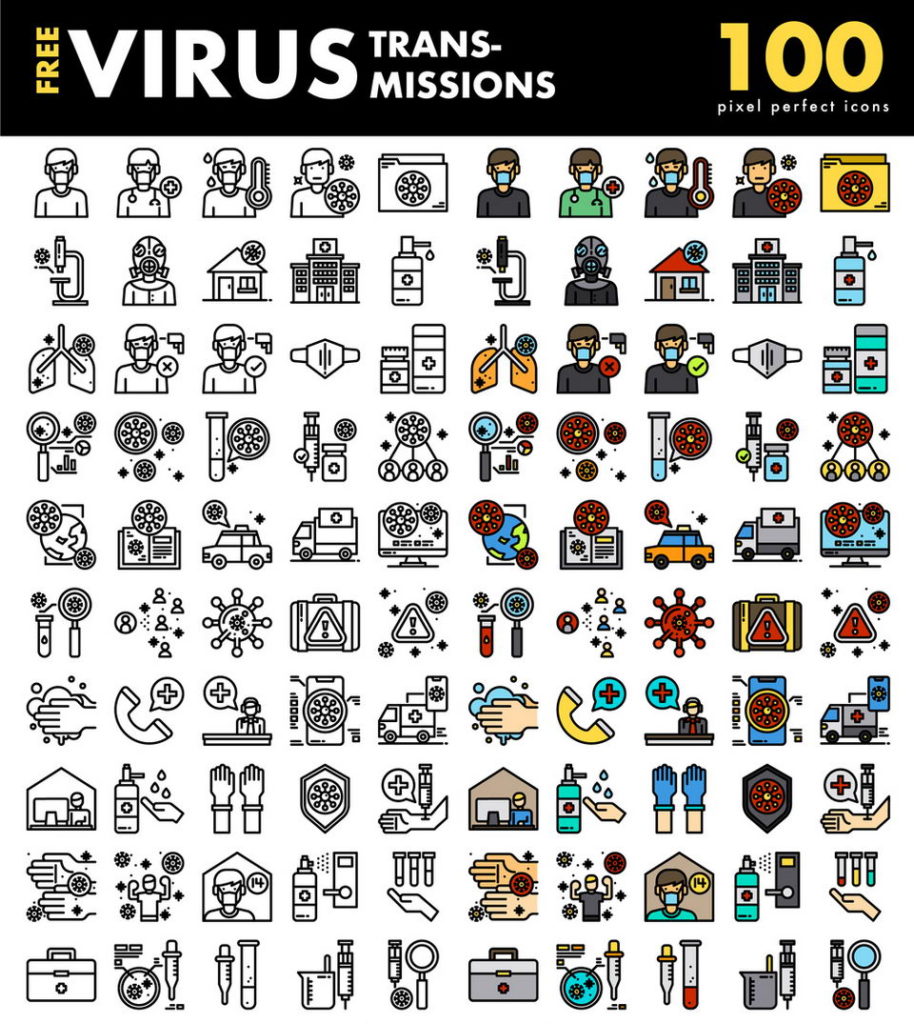 Covid 19 Visru Coronavirus icons set