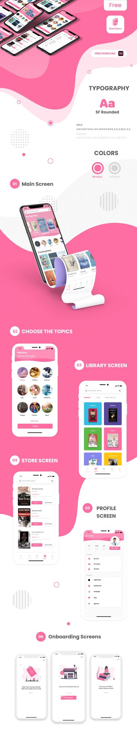 Free Bookshare App UI Design XD Template - Xd File