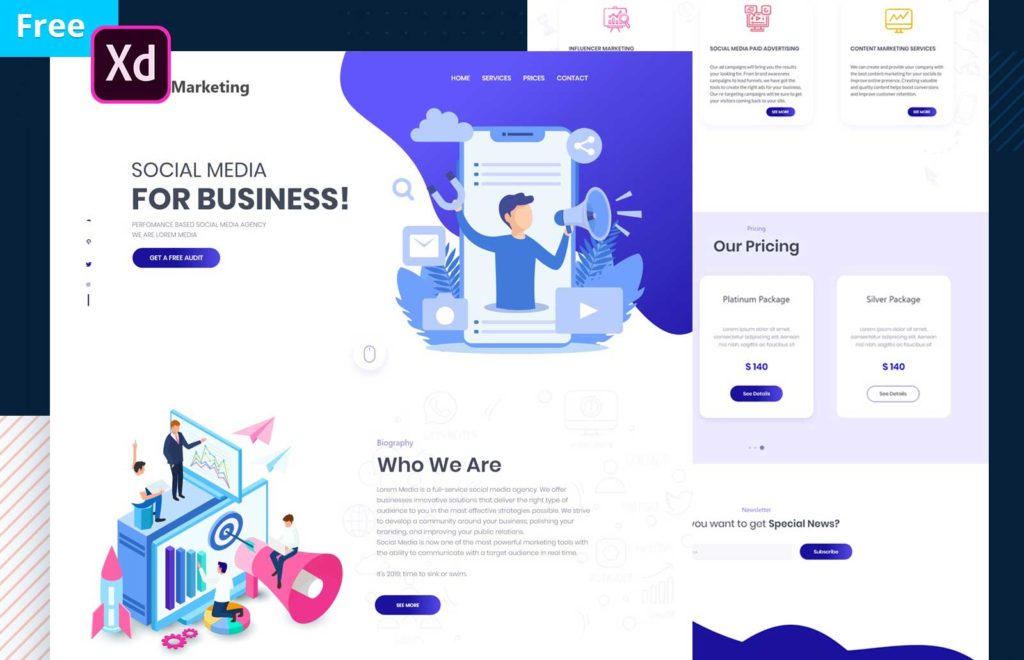 Free Social Media Marketing Xd Website Template Free Adobe Xd File