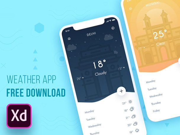 Free Adobe XD Weather App Design File - Xd File
