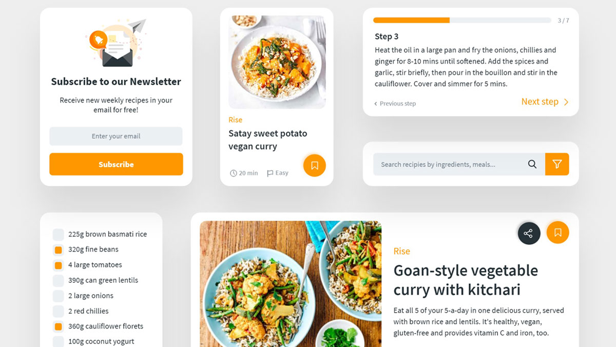Adobe XD Food Recipes App UI Components