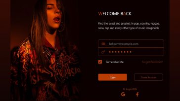Music Website Login Xd Design Template