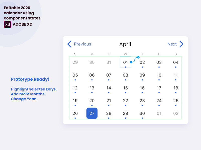 2020 Calendar Free Download And Edit Adobe Xd