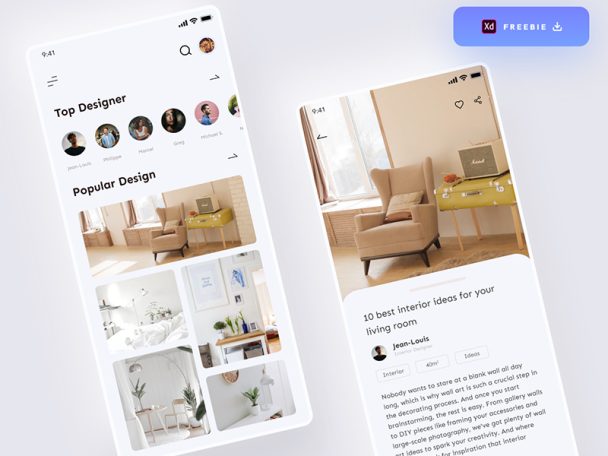 Free Interior Designers Mobile App XD Template - Xd File