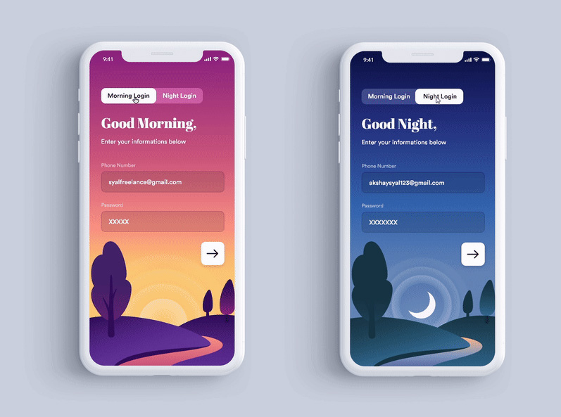 Day Night XD Login Screen Animation Template