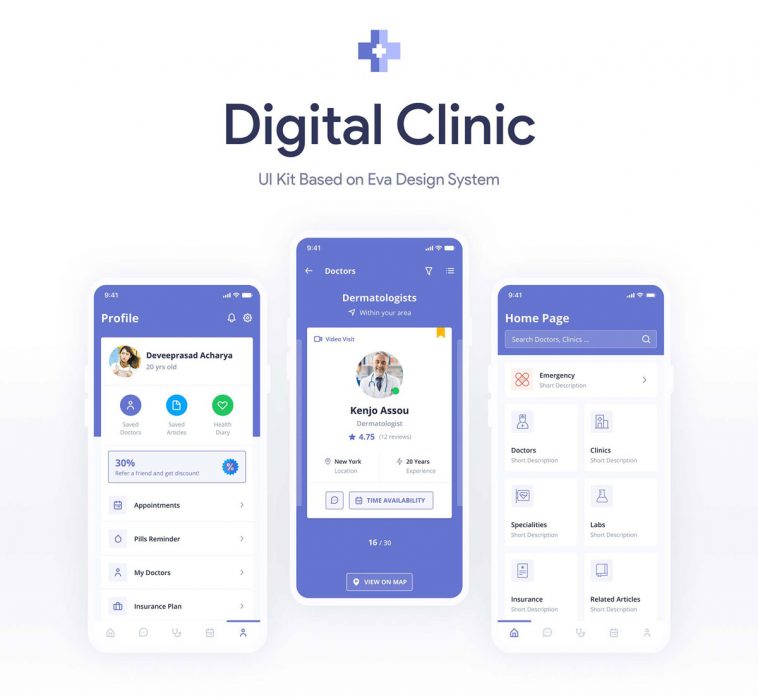 Free Digital Clinic Sketch UI Kit