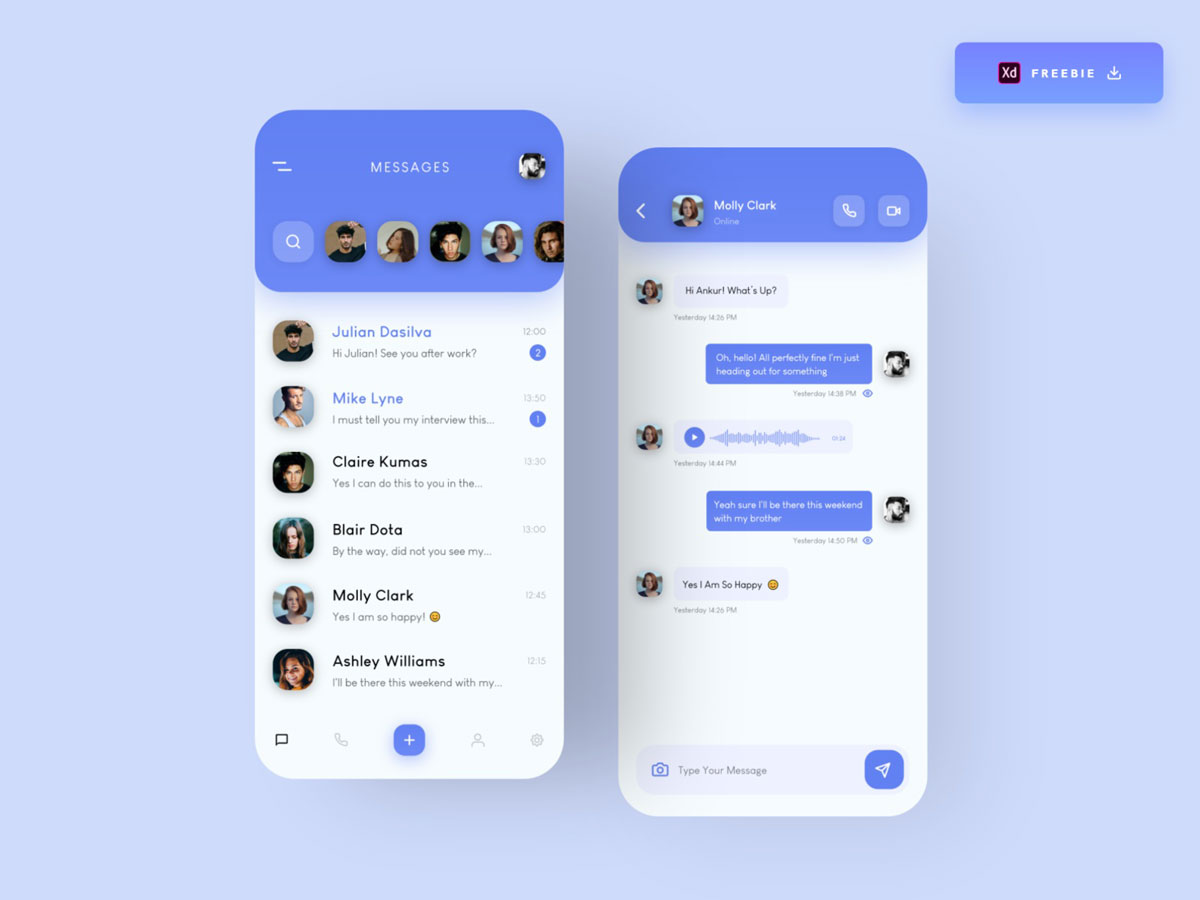 Free Message App Design Concept XD File
