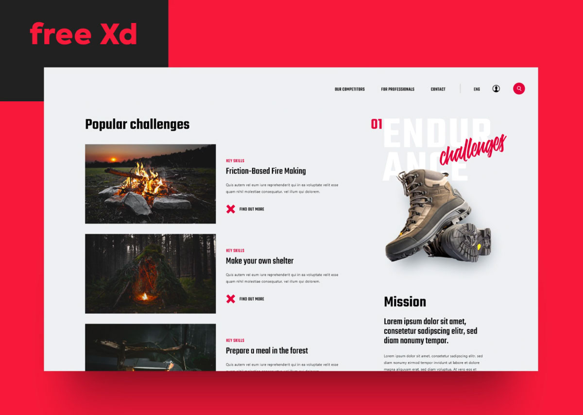 Survival Landing Page XD Template