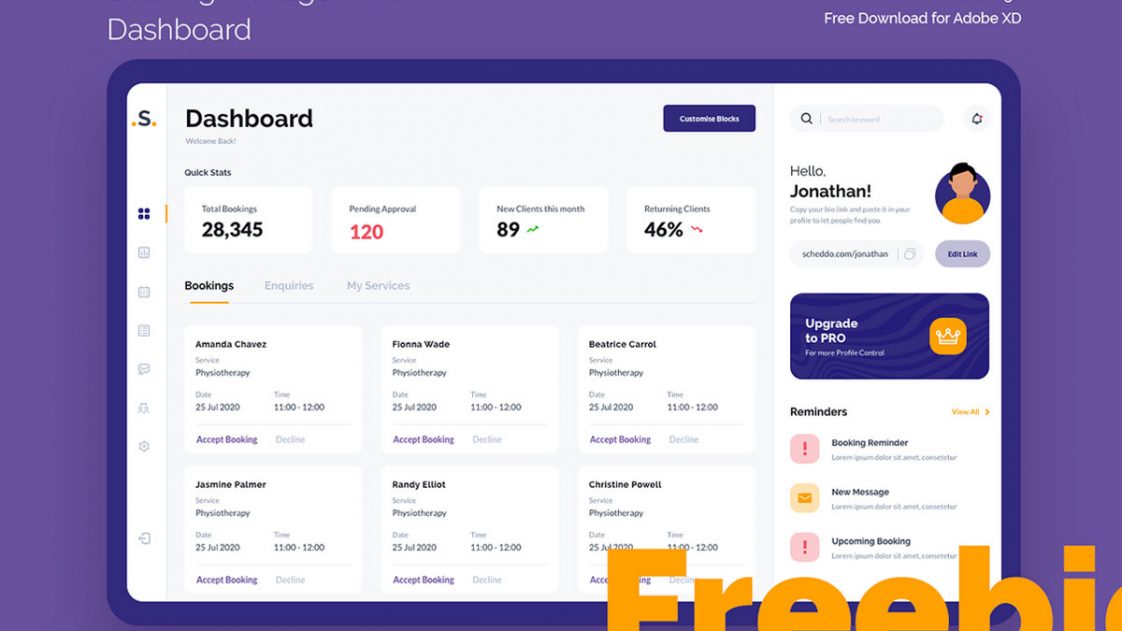 Free Event Management XD Dashboard Template Free XD resources