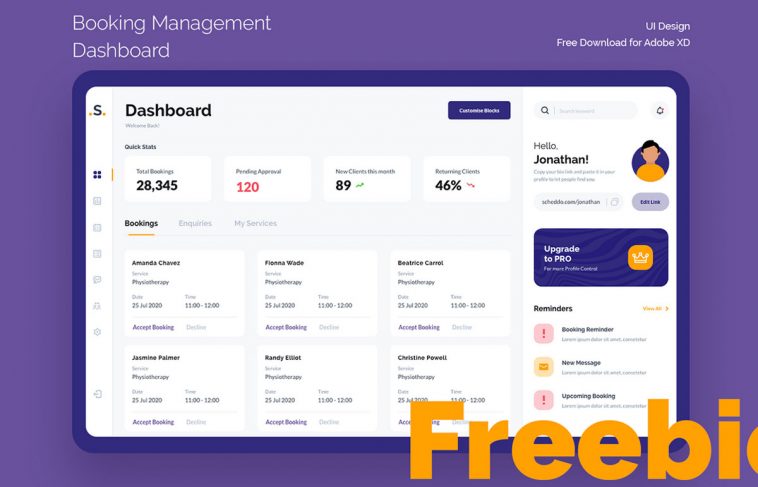 Free Booking Management Dashboard Xd