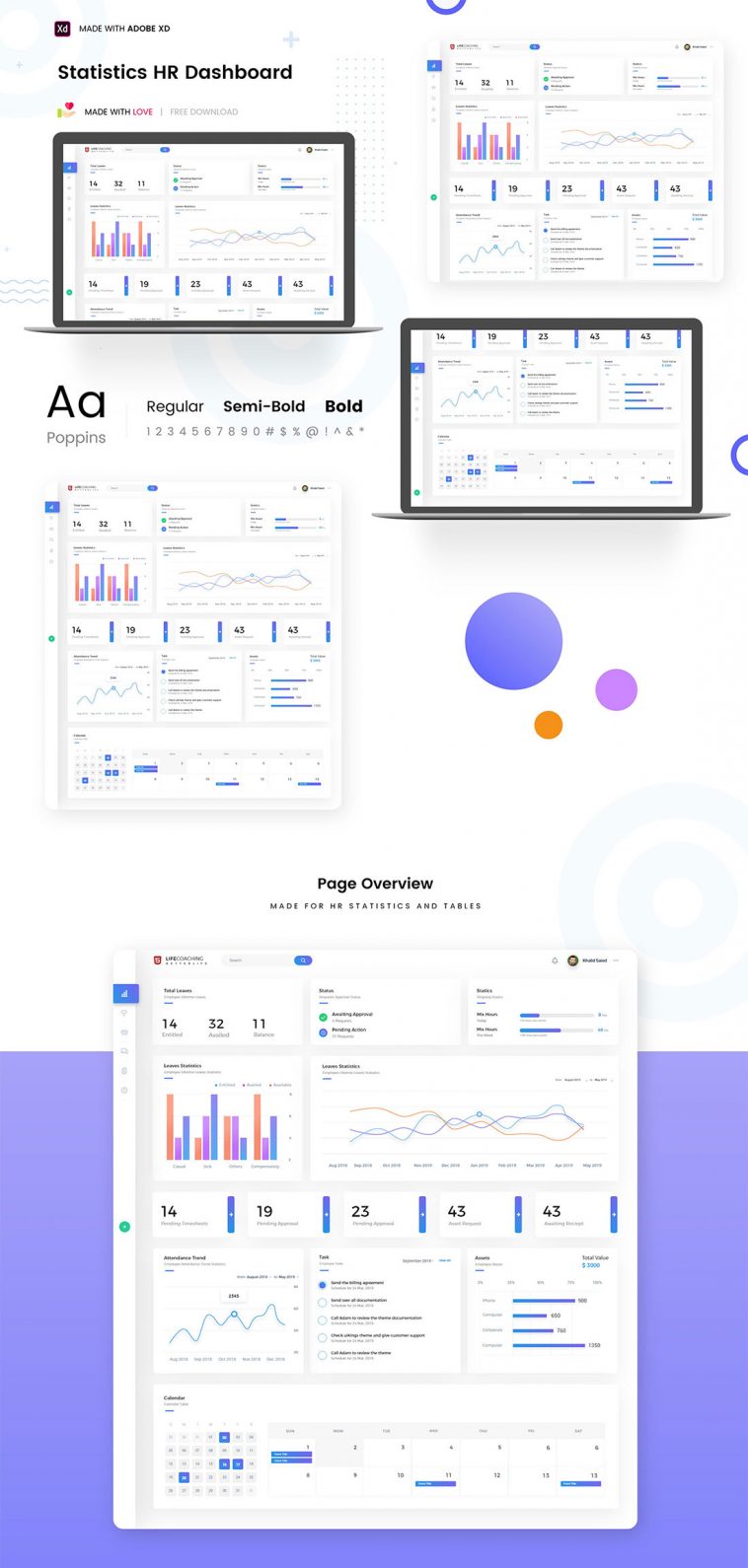 Free HR Stats Dashboard XD Template Free Adobe Xd File