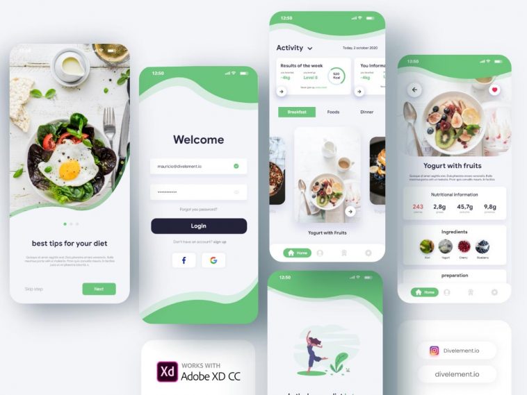 Free Diet Mobile App XD Concept Design