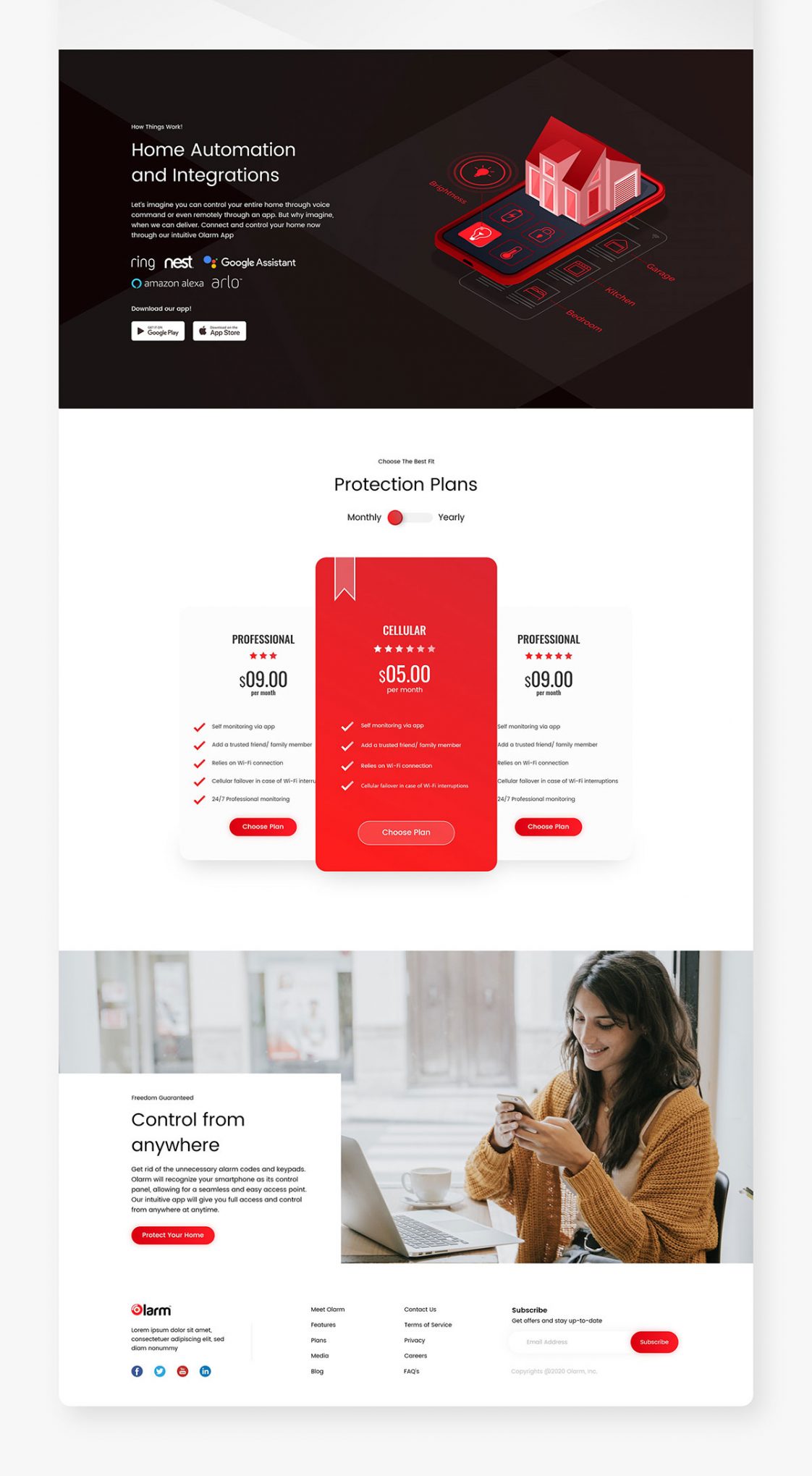 Free Olarm Home Security XD Website Template - Xd File