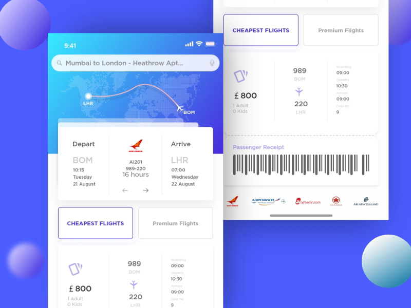 Airplane Ticket IOS App UI XD Freebies