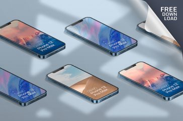 Free Isometric iPhone 12 Pro Max Mockup PSD