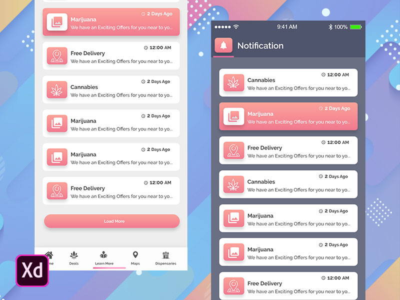 Mobile App Notifications XD Templates