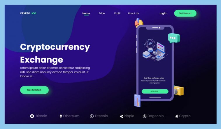Cryptocurrency Exchange Free Adobe XD Landing Page