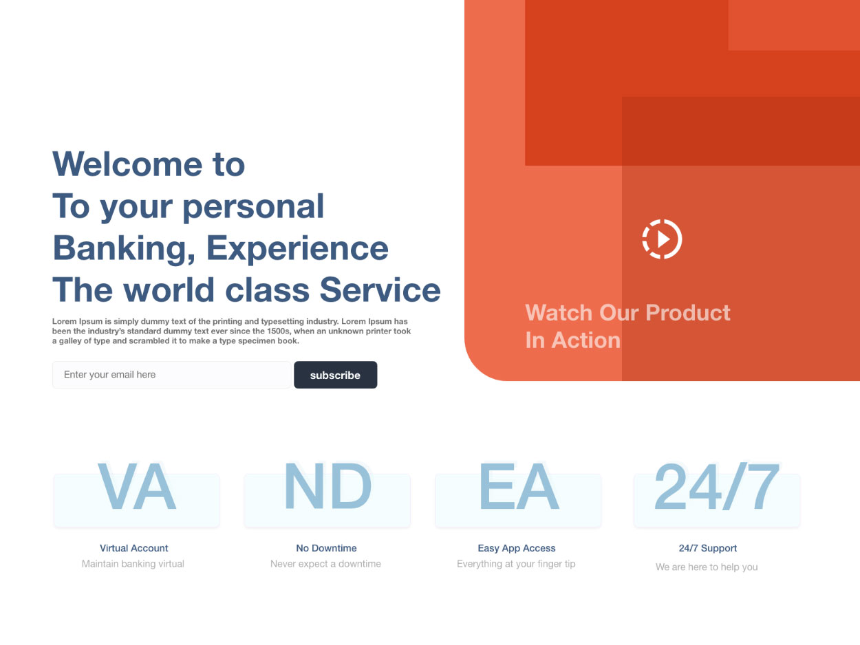 Banking Experience XD Landing Page
