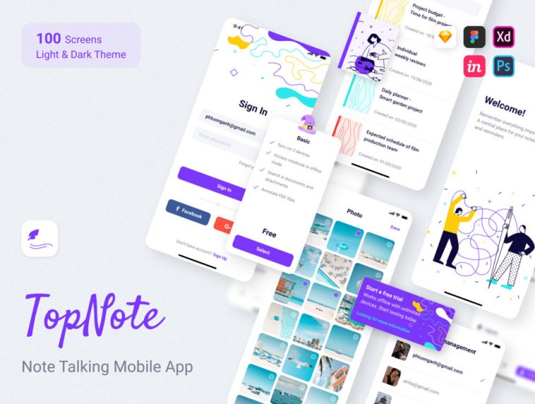 Topnote Free XD Mobile UI Kit