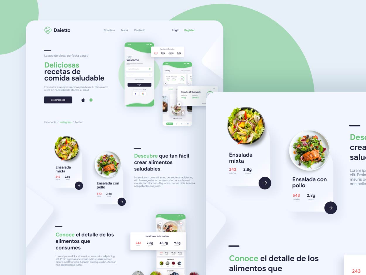 Free Daietto Healthy Food XD Landing Template