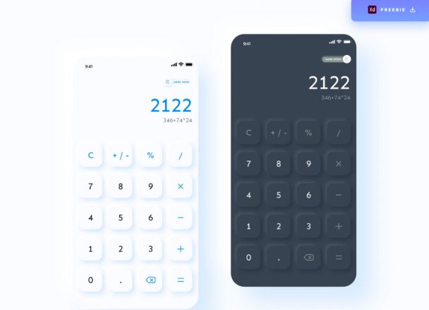 Free Calculator UI 3D Button Design XD illustration - Xd File