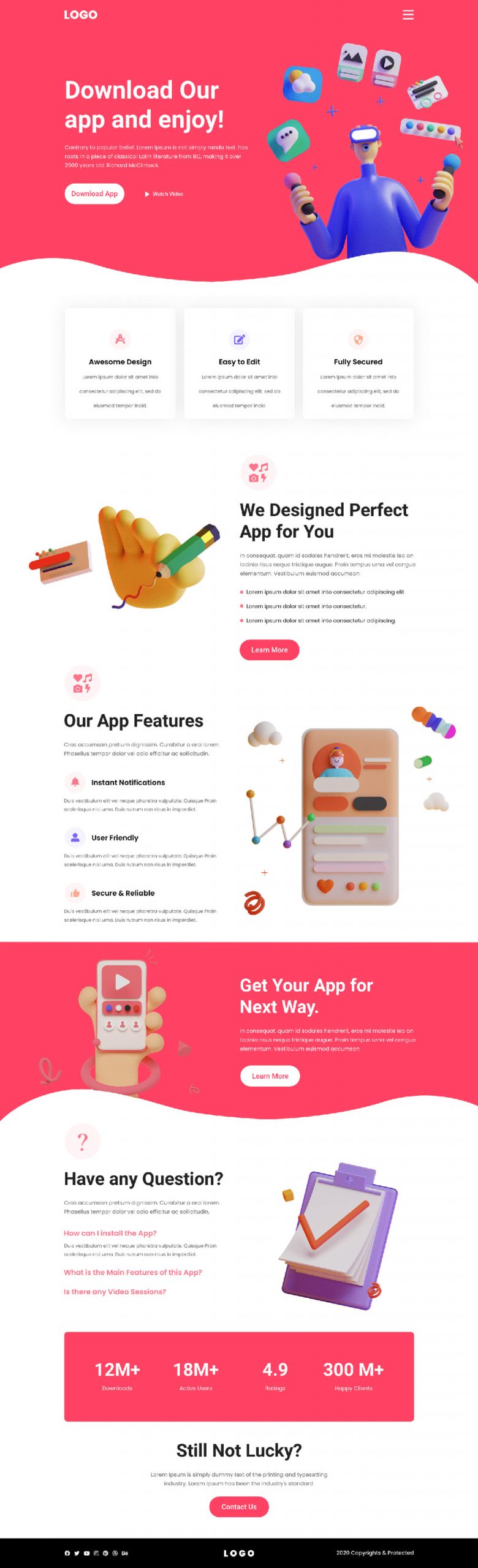 Free Mobile App Landing Page Web XD Template
