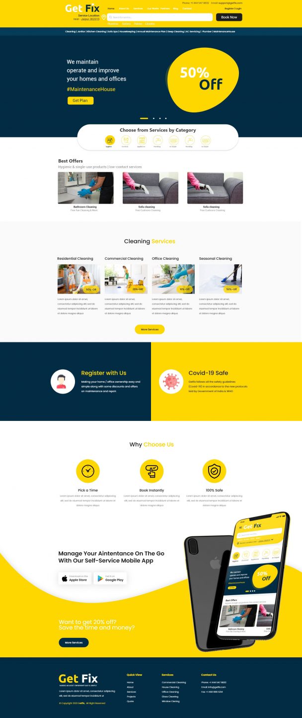 Free Cleaning Service Adobe XD Website Template Xd File