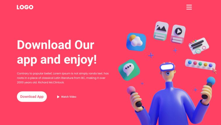 Free Mobile App Landing Page Web XD Template
