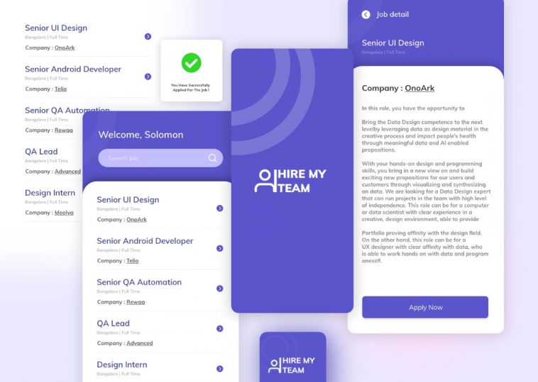 Mobile Hire Team Job App Design XD Concept