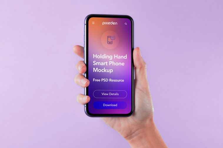 Free Hand Holding Smartphone Mockup PSD