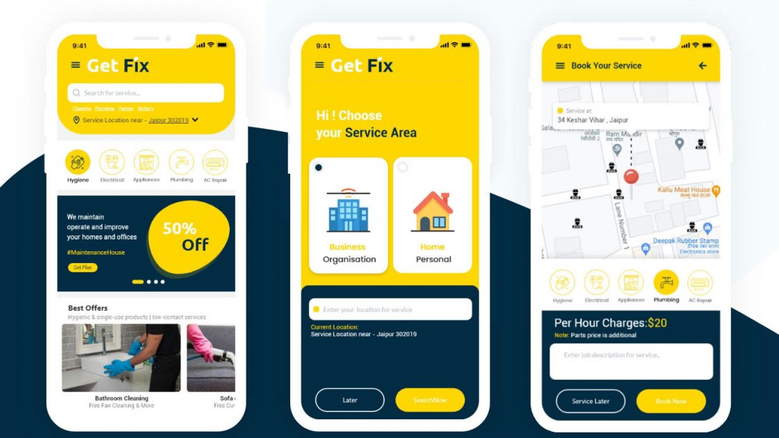 Free Cleaning Service App UI Kit (PSD) Xd File
