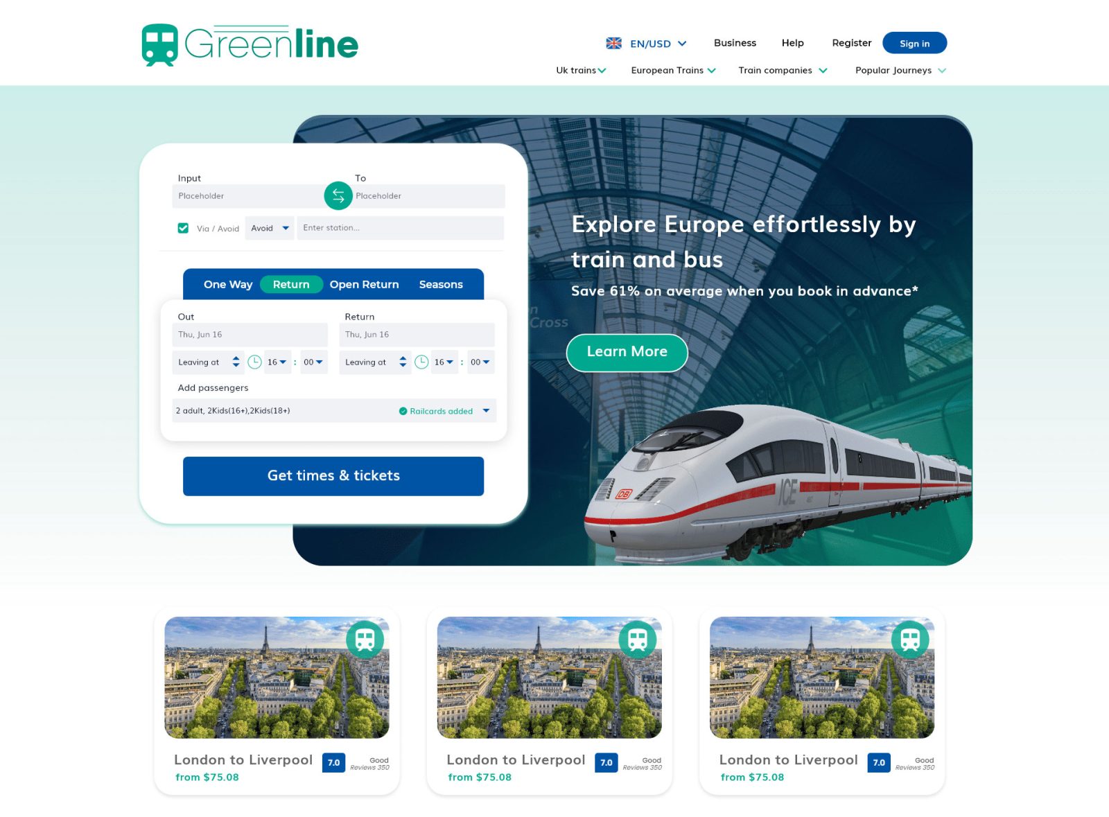 Online Train Ticket Booking Service XD Website Template