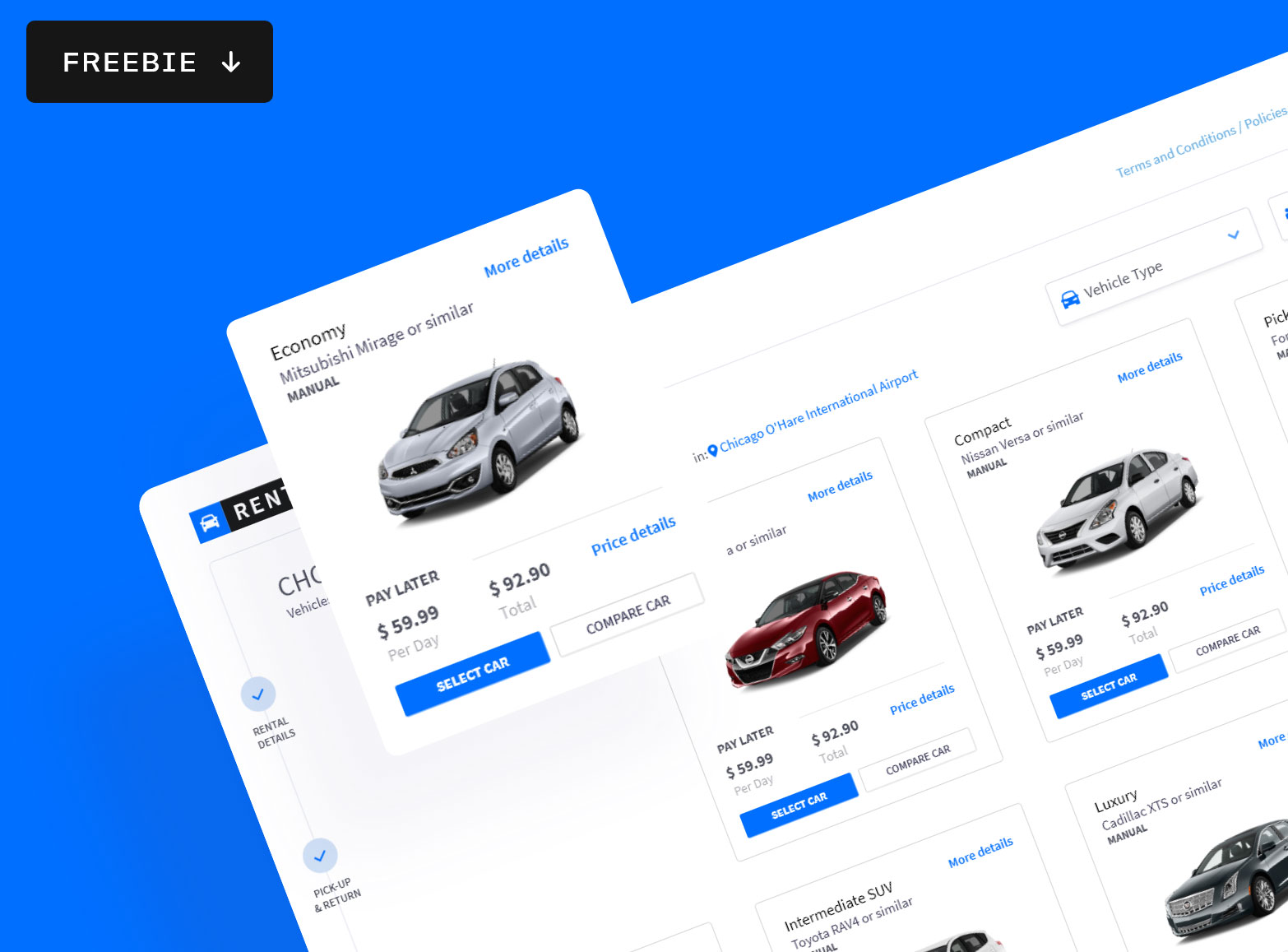 Free Car Rental Web XD Template XDfile