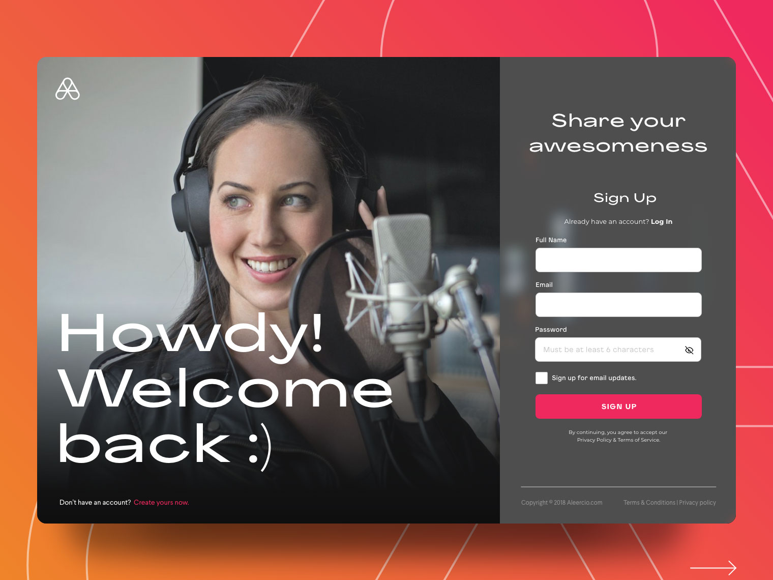 Free Desktop XD Sign UP Screen