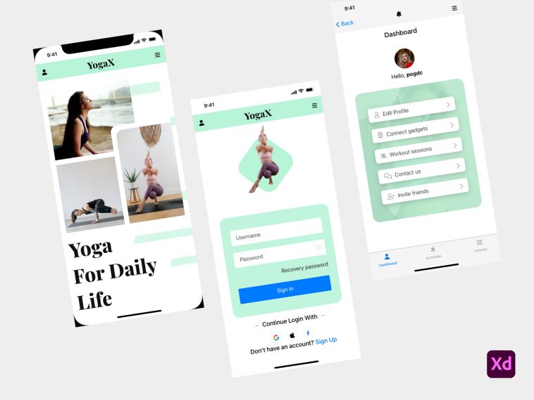 Yoga App UI Design Xd Template– YogaX