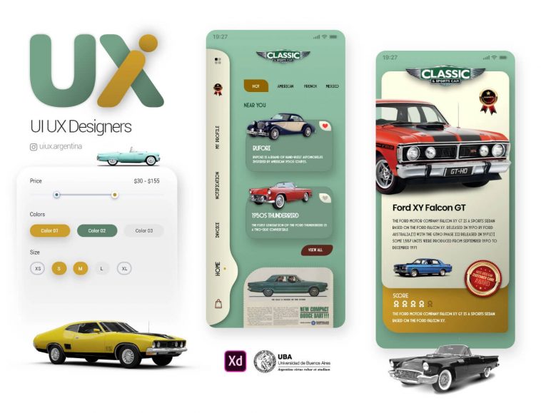 Classic Cars App UI Design Template XD file