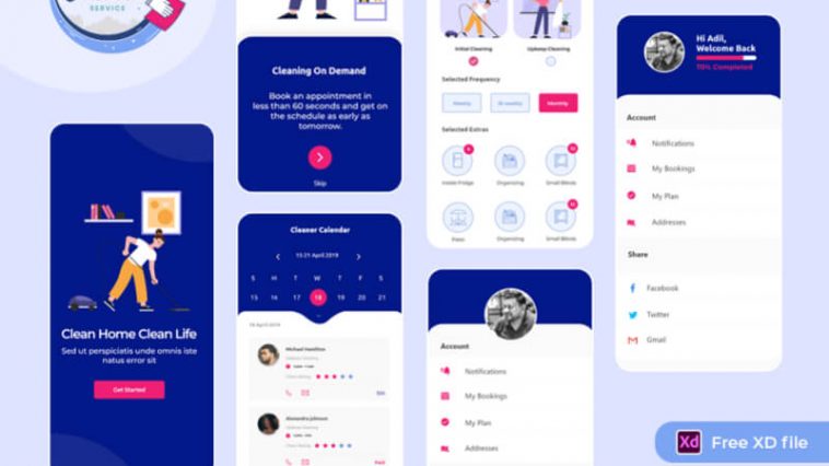 Free House Cleaning App XD Template - Xd File Templates
